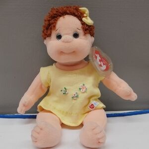 "Curly" Ty Plush Baby Doll in Yellow Dress with Brown Hair